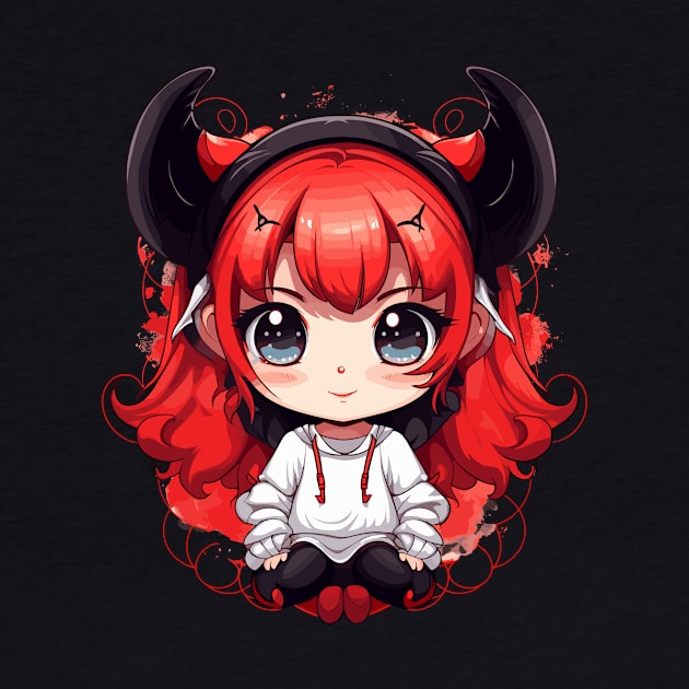 Cute Anime Demon Girl with Fiery Horns by BrushedbyRain